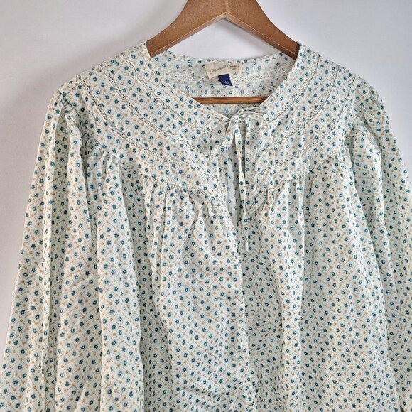 Universal Threads Womens Teal Floral Long Sleeve Tie Front Blouse Size Large - Picture 13 of 14